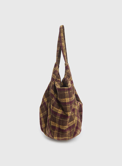 Sonora Oversized Tote Bag Brown Check