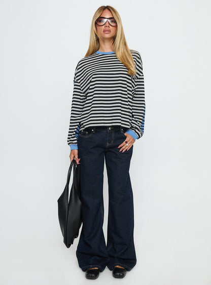 Taysha Long Sleeve Top Black / Grey Stripe