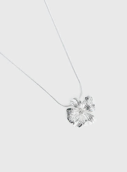 Wish Me Luck Flower Pendant Necklace Silver
