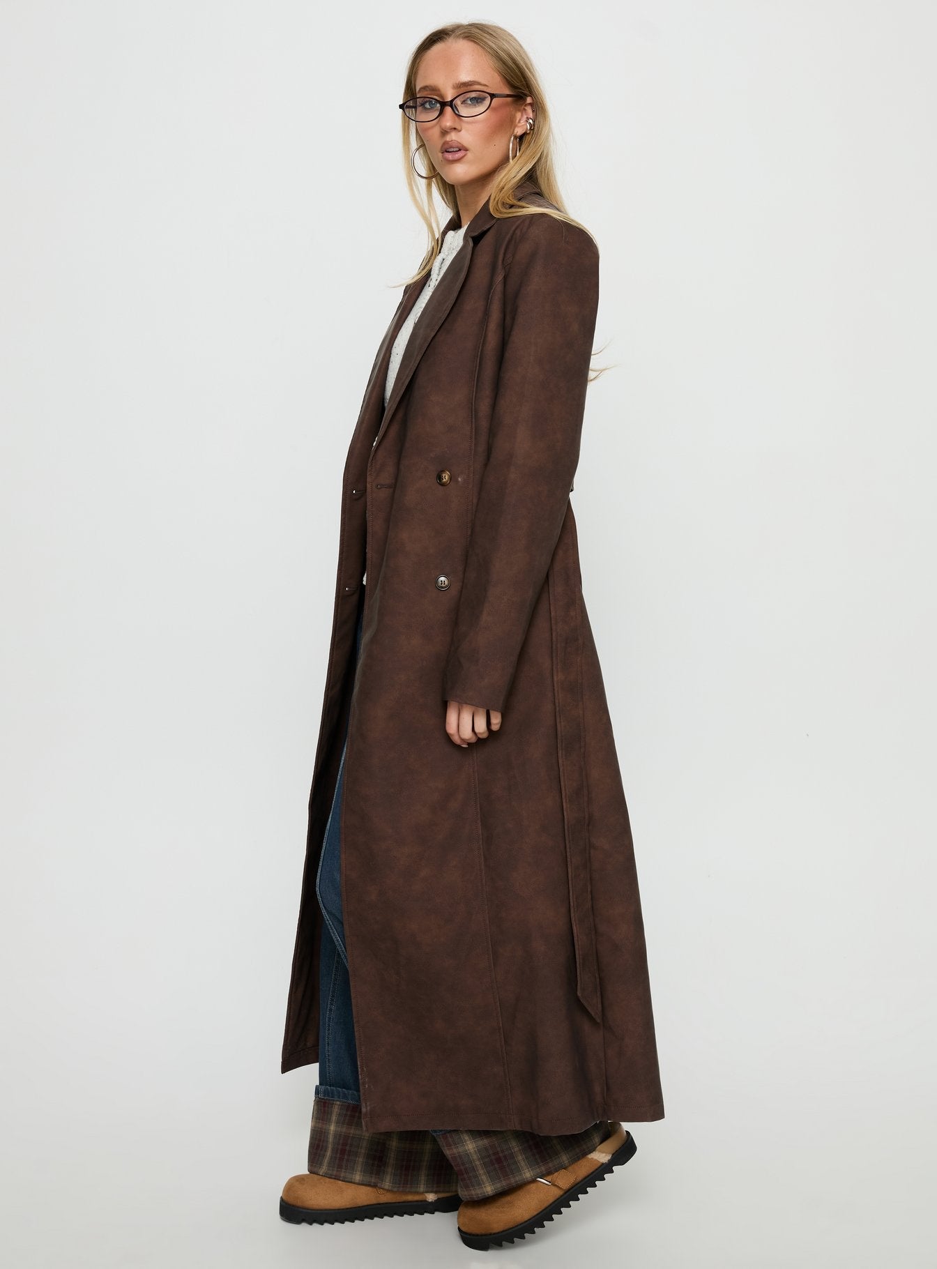 Salazar Longline Belted Trench Coat Chocolate Brown