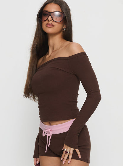 Baseline Off Shoulder Top Brown