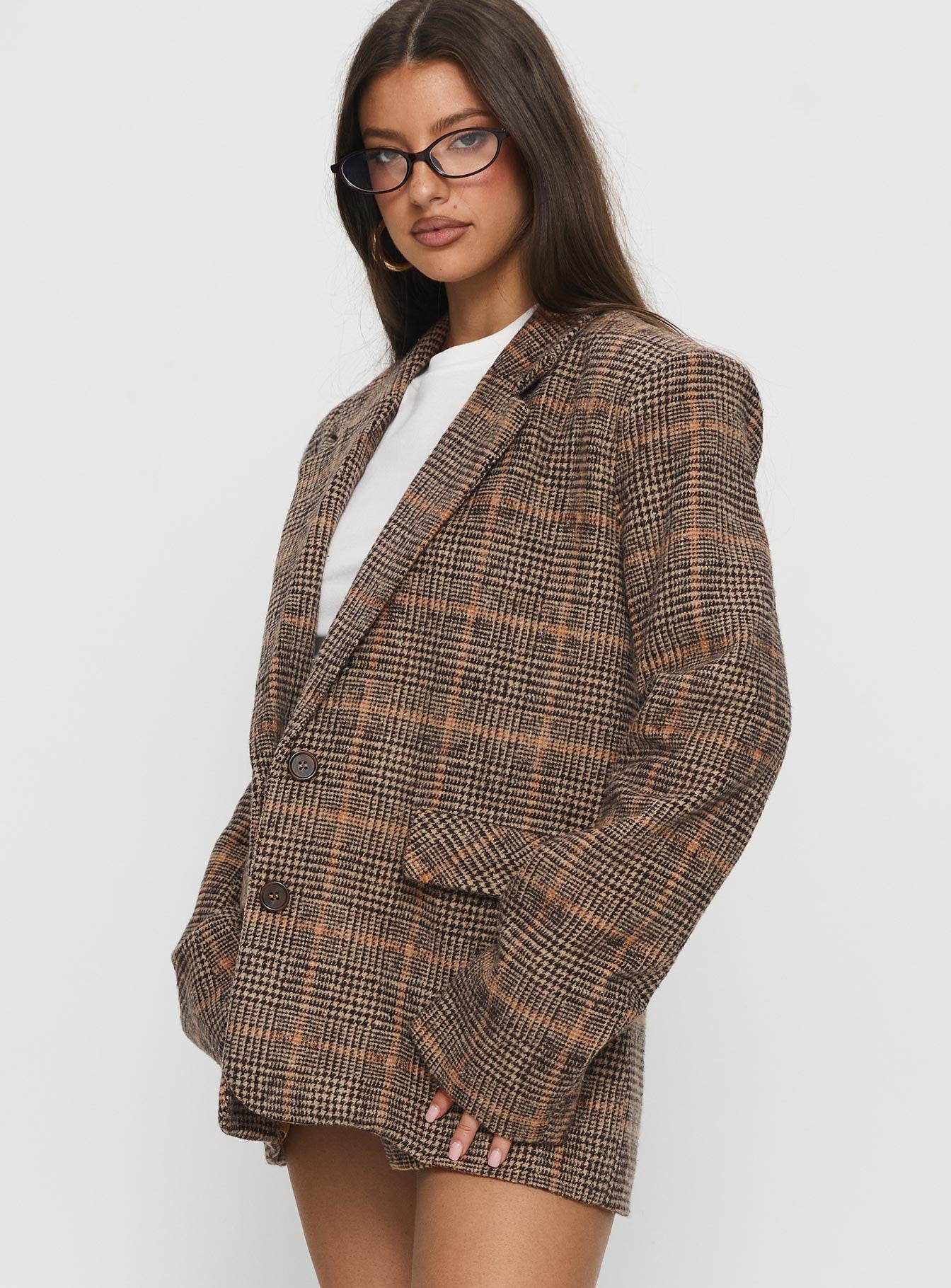 Ayvanna Oversized Blazer Brown Plaid