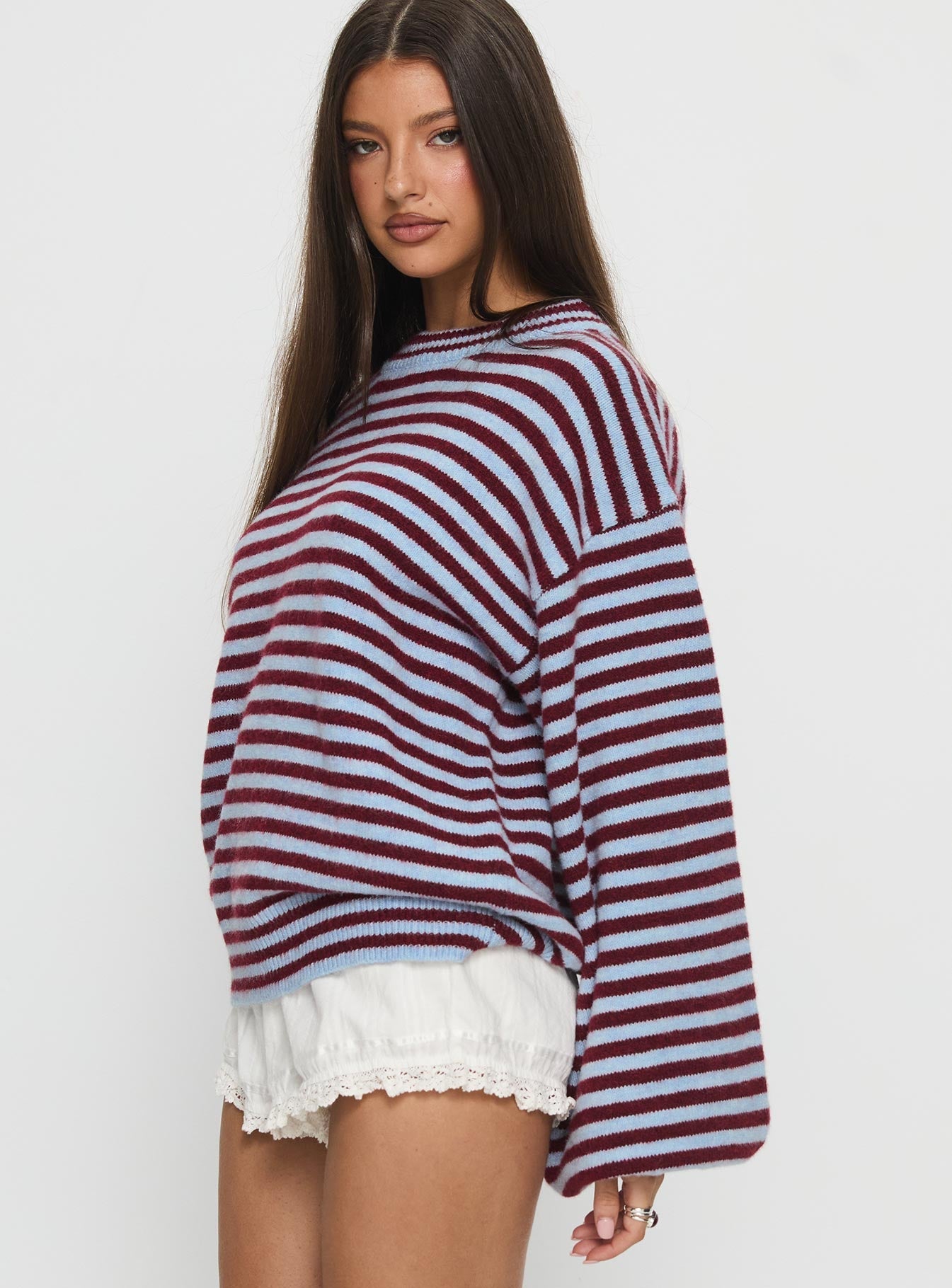 Winter Stroll Knit Sweater Blue Stripe