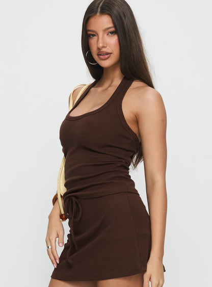Baseline Scoop Halter Rib Tank Brown