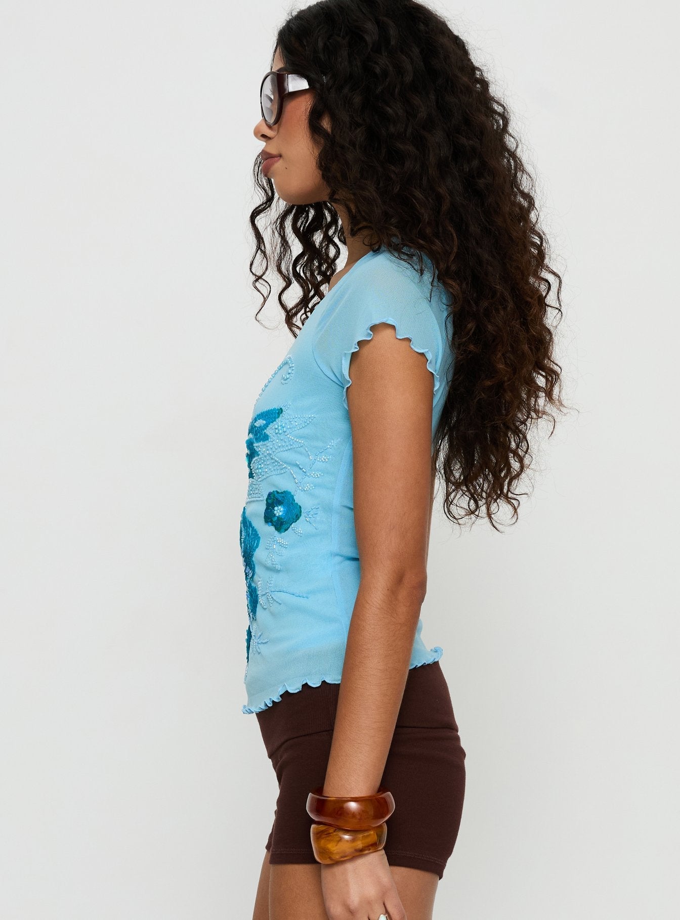 Reannah Sequin Short Sleeve Top Blue