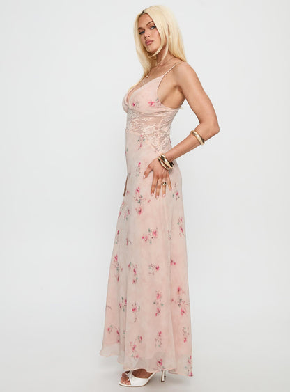 Rheina Lace Maxi Dress Pink Floral