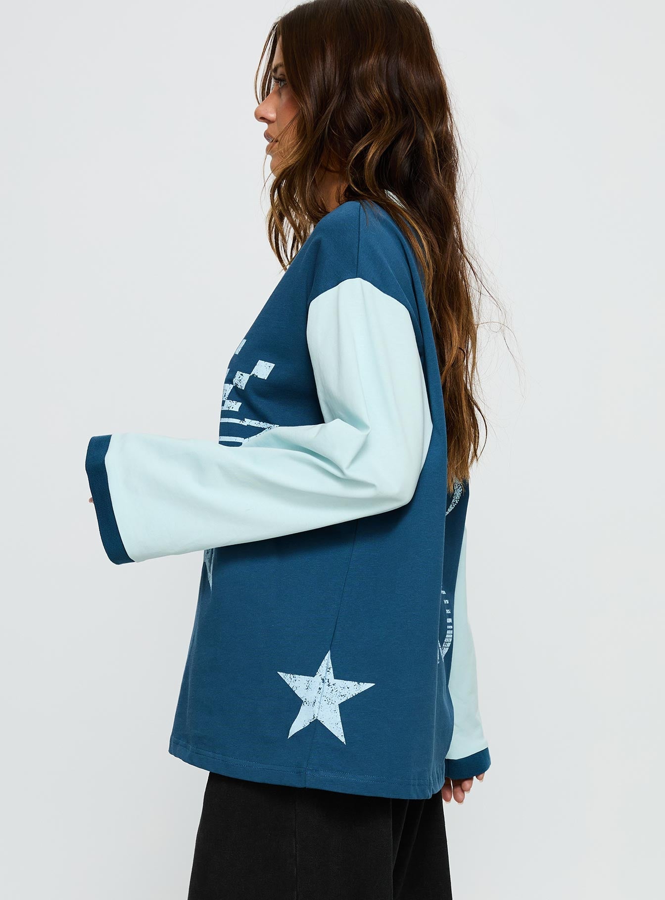 Starletta Long Sleeve Moto Top Blue