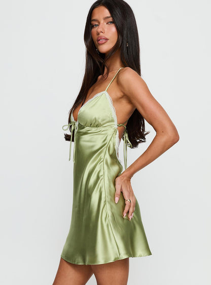 Jasminda Lace Trim Mini Dress Green