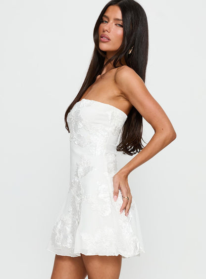Meadow of Dreams Strapless Mini Dress White Floral Burnout