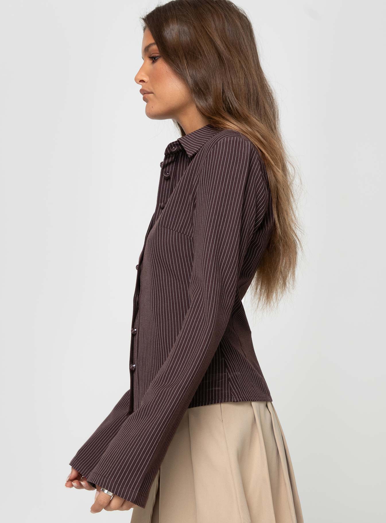 Anni Pinstripe Shirt Brown Petite
