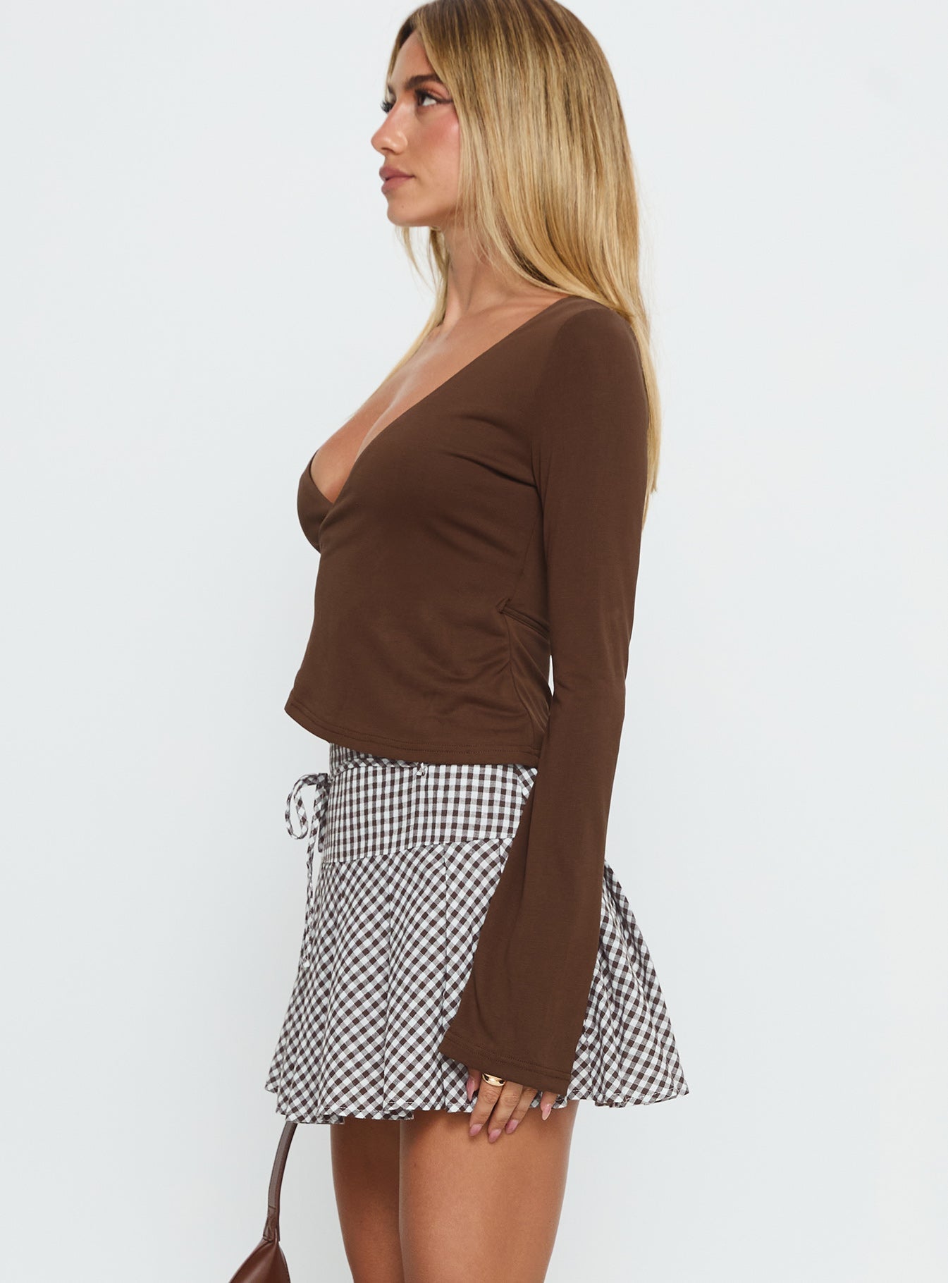 Nikoleta Pleat Mini Skirt Brown / White Check