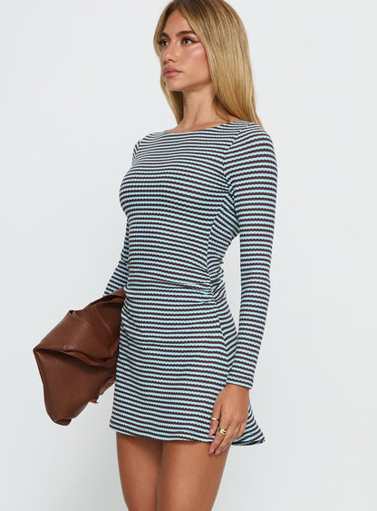 Carnella Long Sleeve Mini Dress Blue Stripe