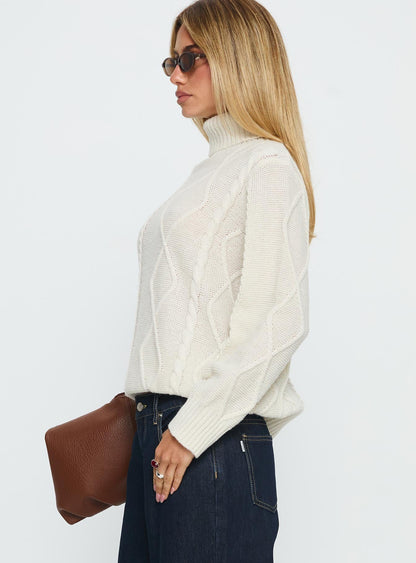 Tarynne Cable Knit Turtle Neck Sweater Beige
