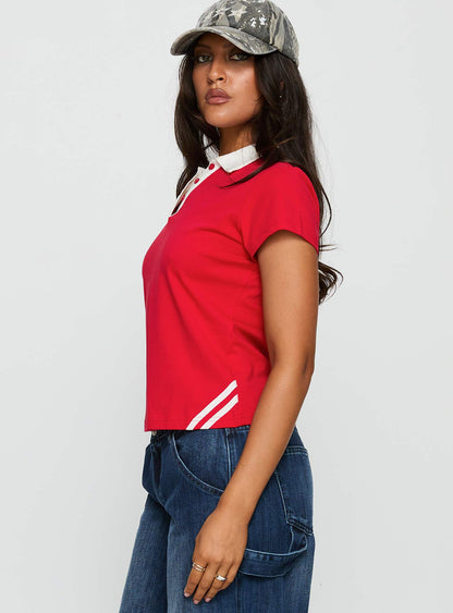 Learn Your Lesson Contrast Collared Top Red / White