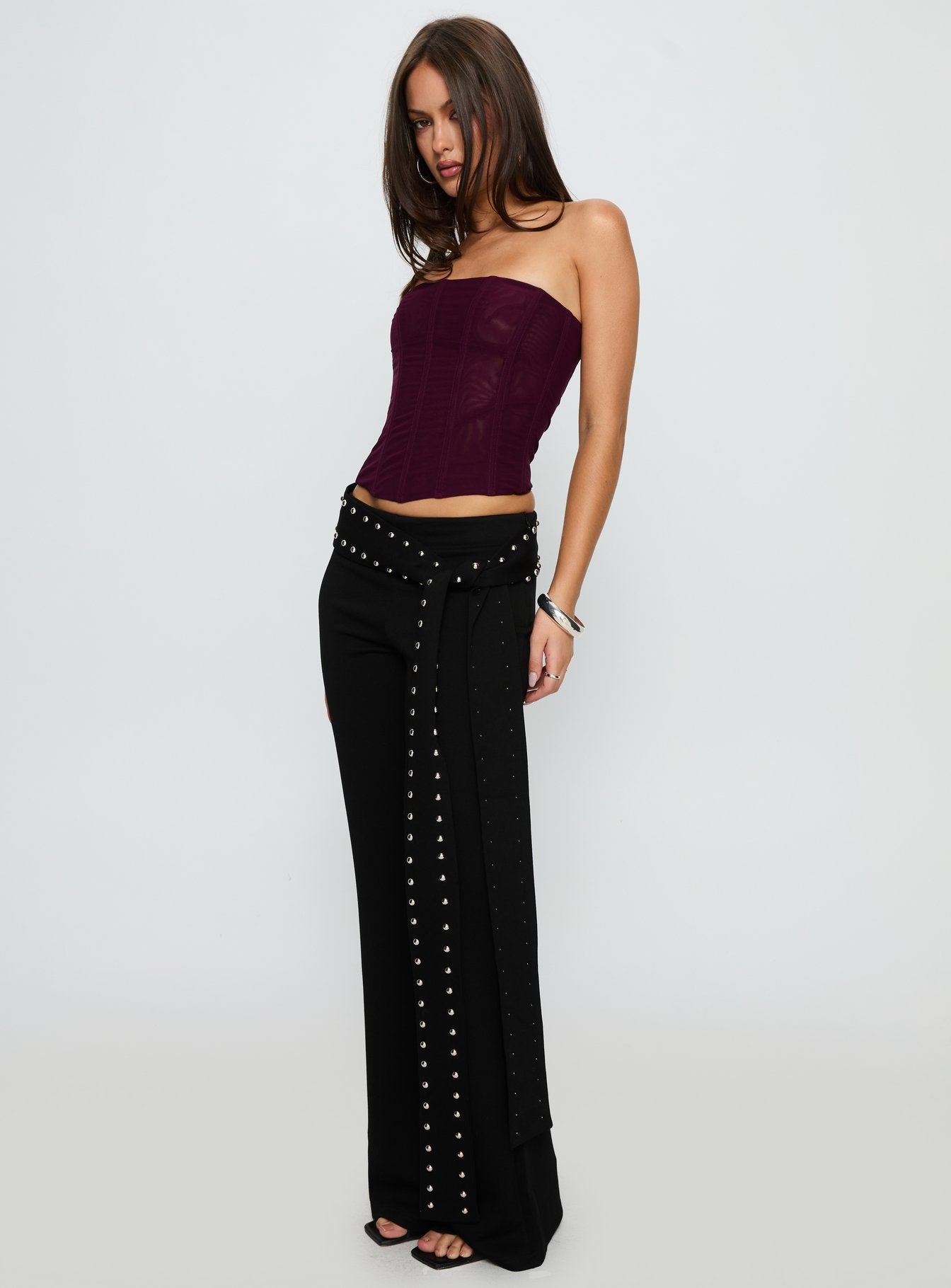 Nikolia Studded Wrap Belt Pants Black