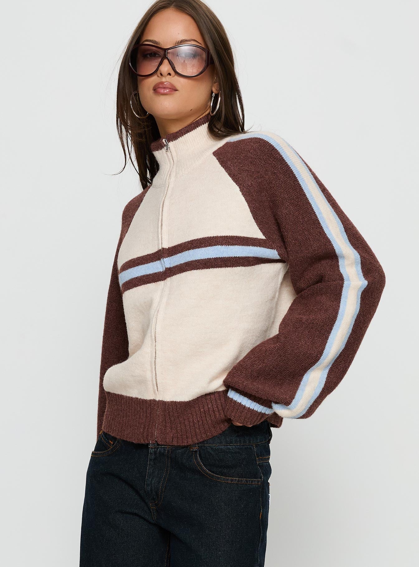 Lexanne Zip Through Knit Jumper Cream Multi