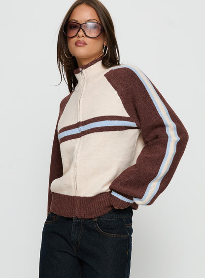 Lexanne Zip Through Knit Jumper Cream Multi
