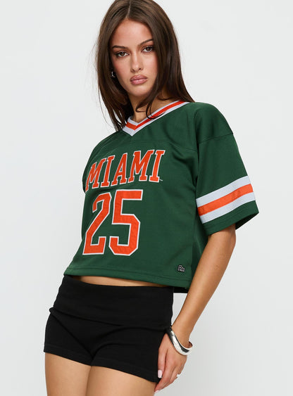 U Miami Cropped Football Jersey Tee Green