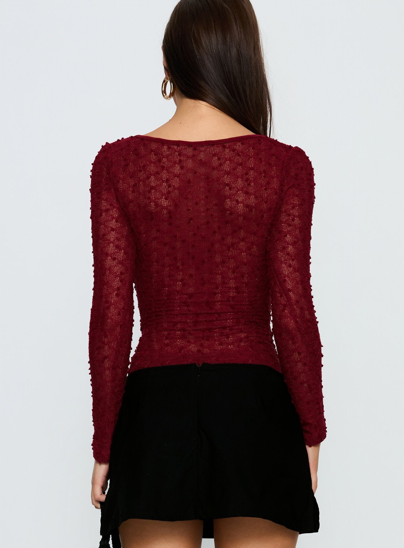 Harly Sheer Long Sleeve Bodysuit Red