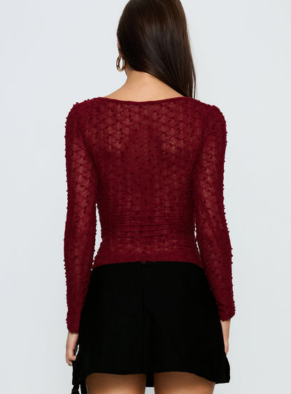 Harly Sheer Long Sleeve Bodysuit Red