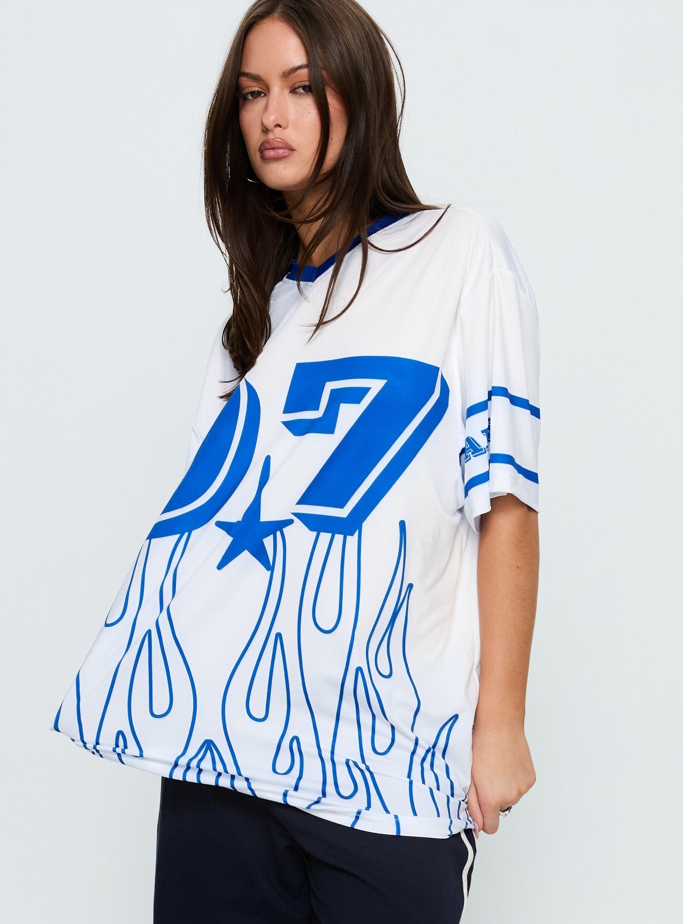 97 Sportstar Oversized Jersey Graphic Top White / Blue