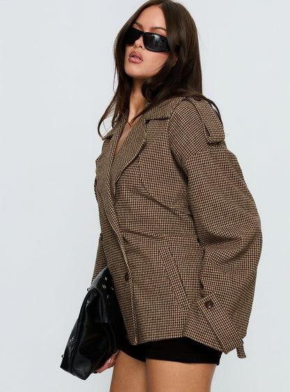 Brieanna Cropped Trench Coat Brown Check