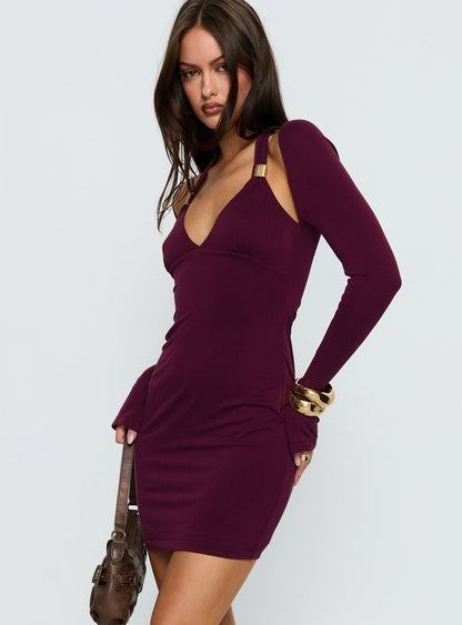 Leviva Long Sleeve Layered Mini Dress Plum