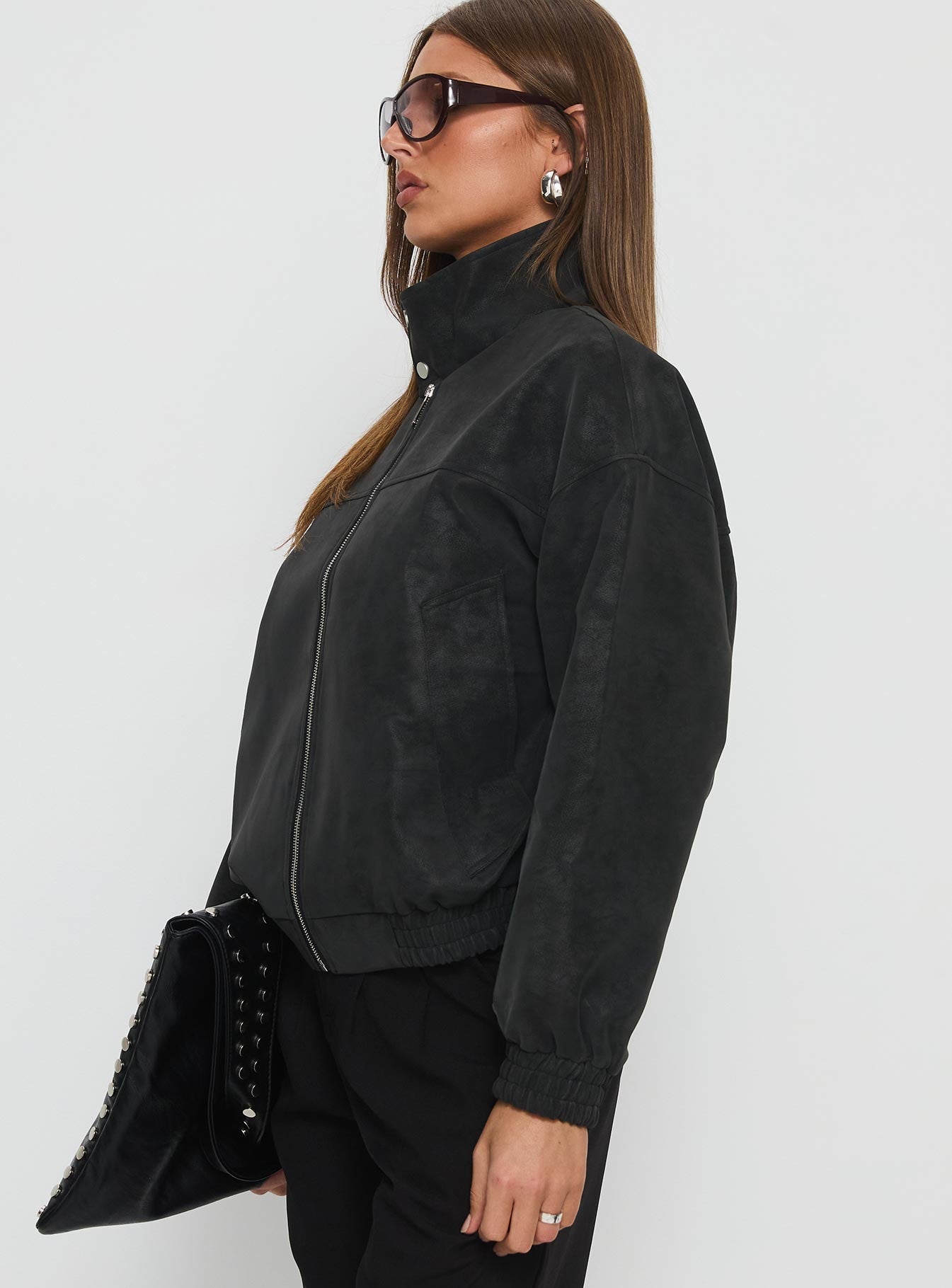Ellissa Faux Suede Bomber Jacket Black
