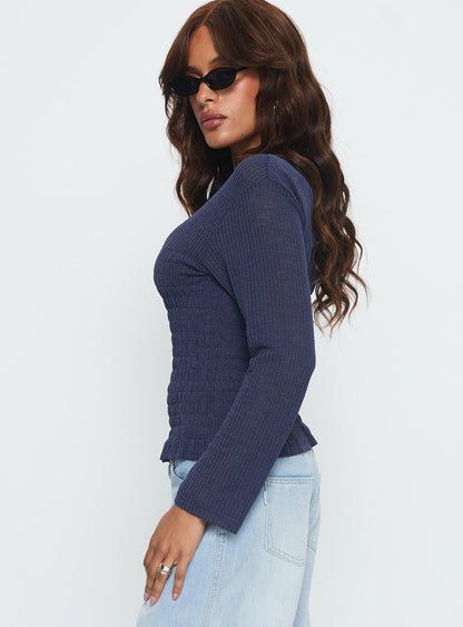 Bradly Shirred Long Sleeve Top Navy