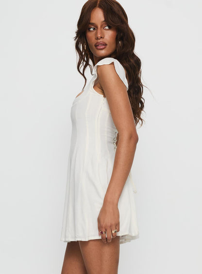 Annah Cap Sleeve Tie Up Mini Dress White
