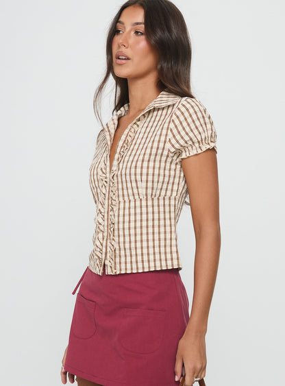 Arla Blouse Brown Check