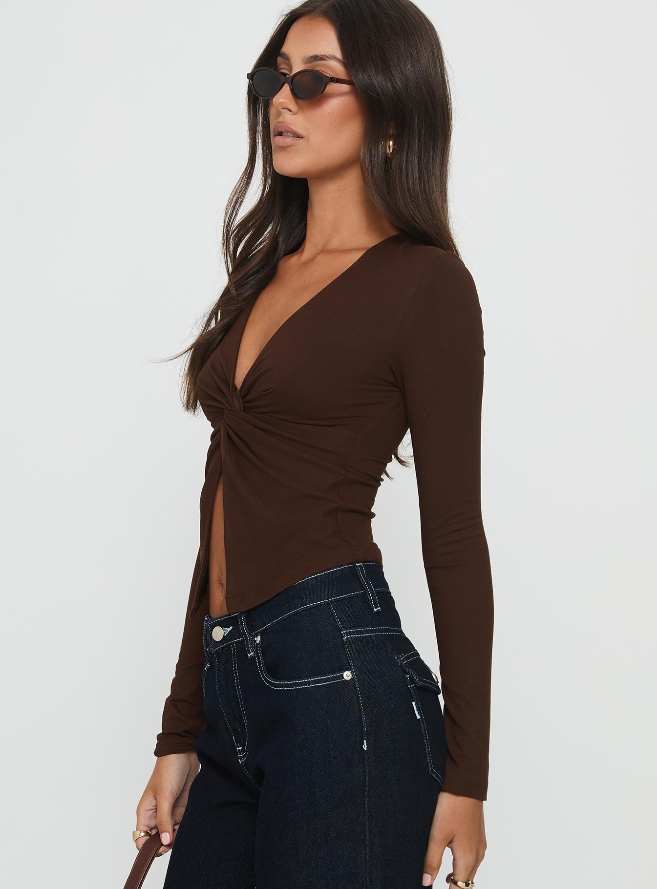 No Hard Feelings Twist Long Sleeve Top Brown
