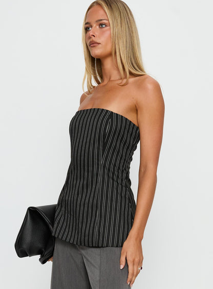Maralyn Strapless Top Black Pinstripe