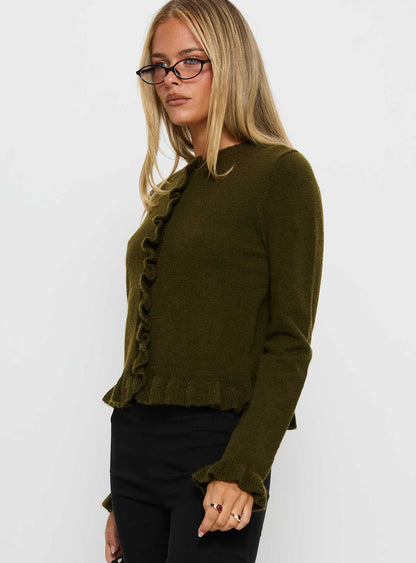 Inclination Frill Cardigan Moss