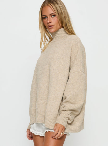 Patrizia Funnel Neck Knit Sweater Beige