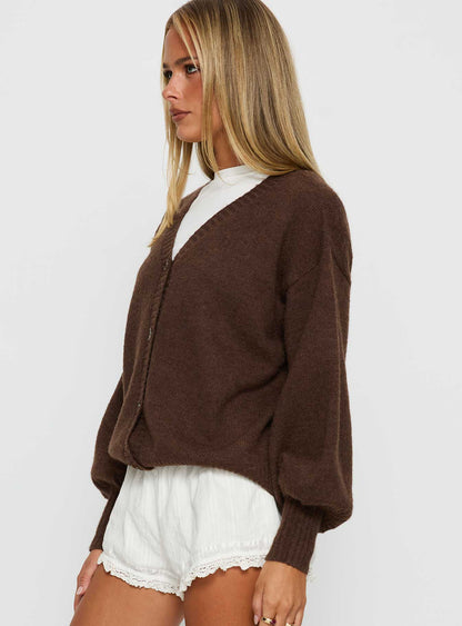 Eartha V Neck Knit Sweater Brown