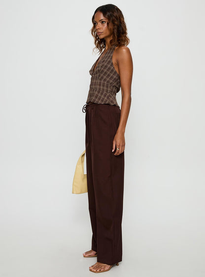 Idolised Pleated Tie Waist Pant Chocolate Brown