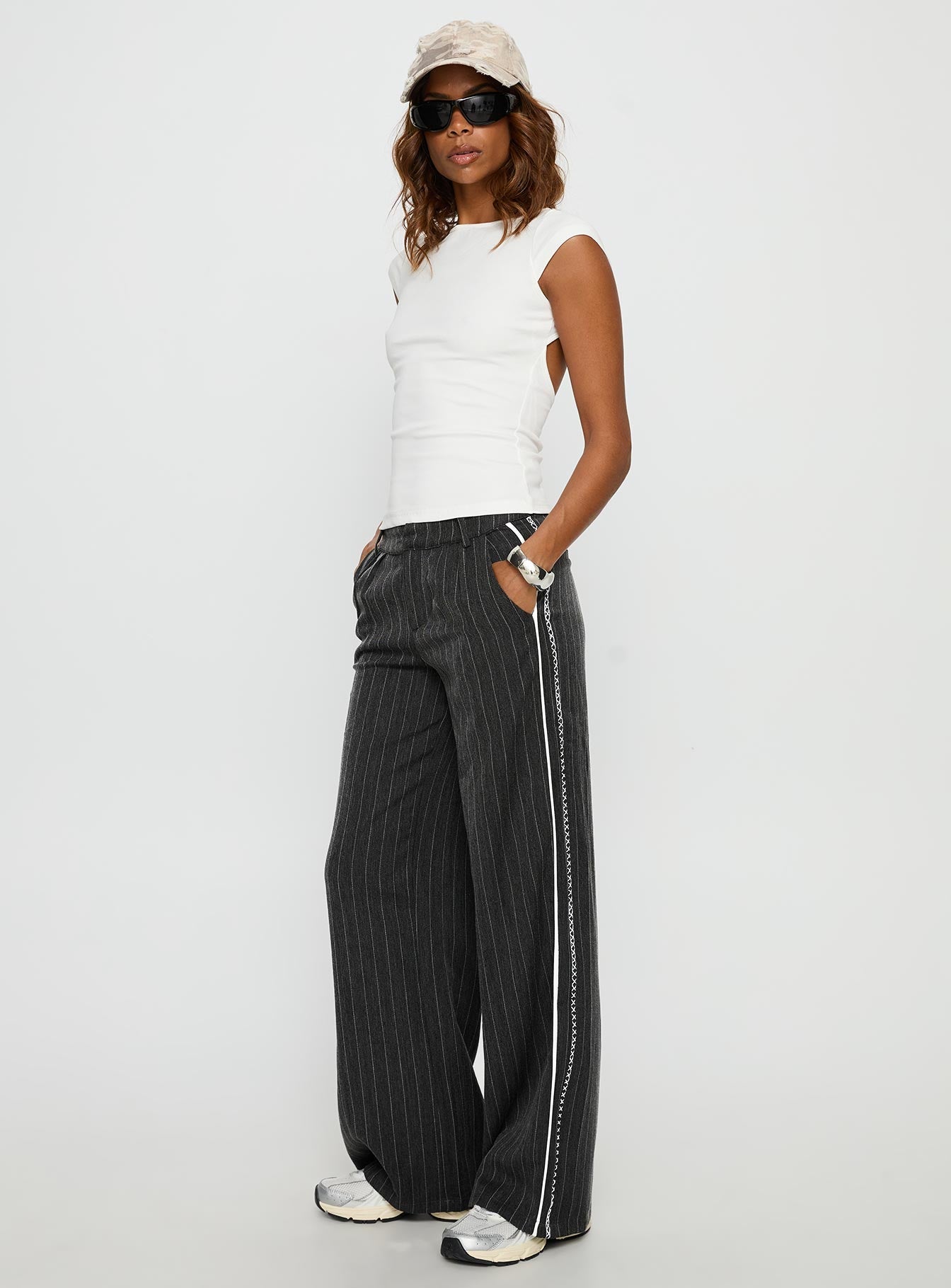 Knowla Pleated Trouser Pant Grey Pinstripe