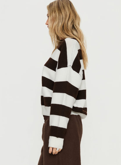 Corlie Crew Neck Knit Sweater Brown Stripe