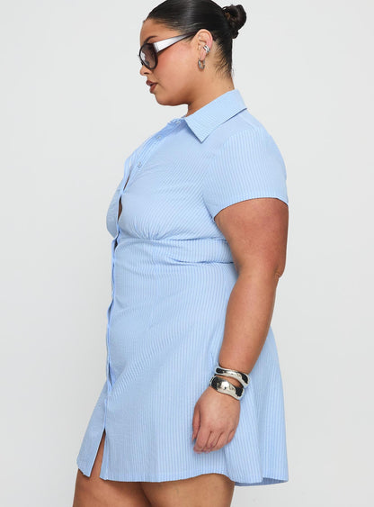 Motley Mini Dress Blue Stripe Curve