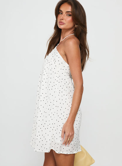 Moonlit Mini Dress White Polka