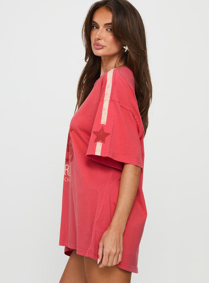 Fast Track Oversized Graphic Top Red