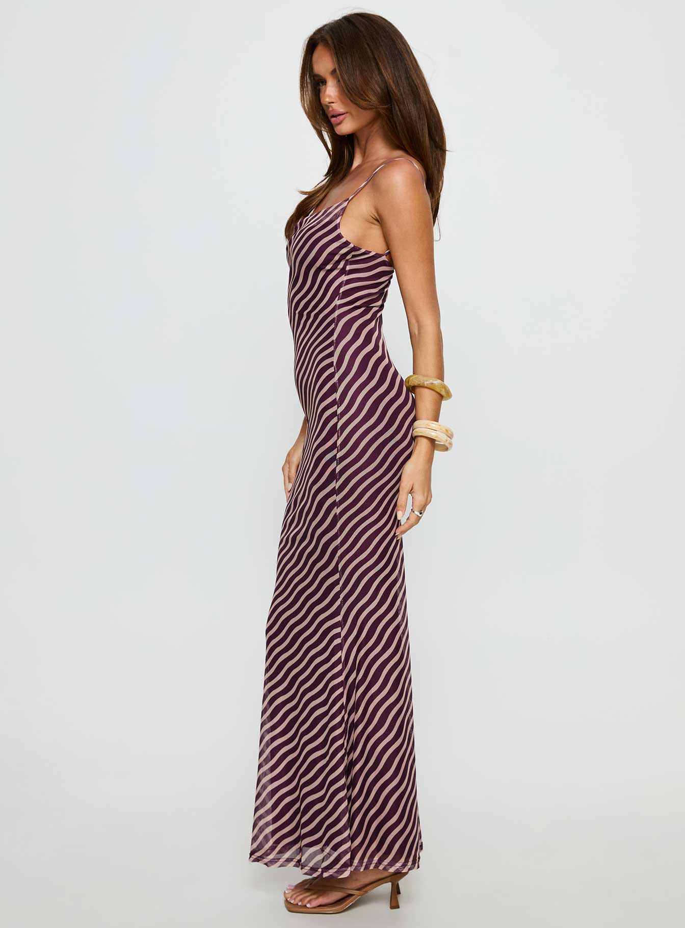 Aliah Cowl Neck Maxi Dress Brown Stripe