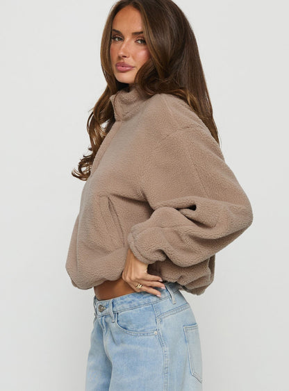 Icy Days Fleece Quarter Zip Jumper Light Brown