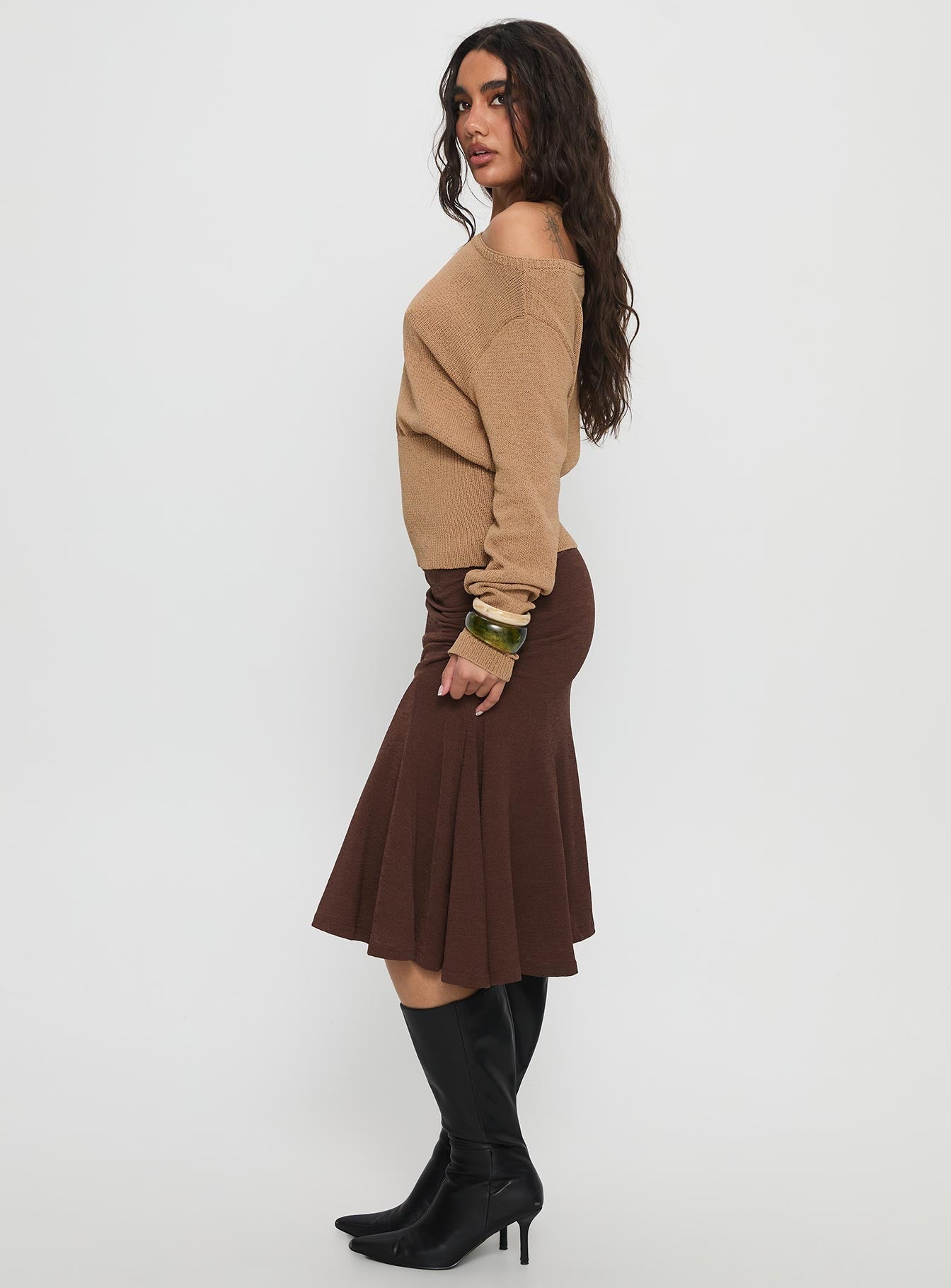 Lewish Low Rise Midi Skirt Chocolate