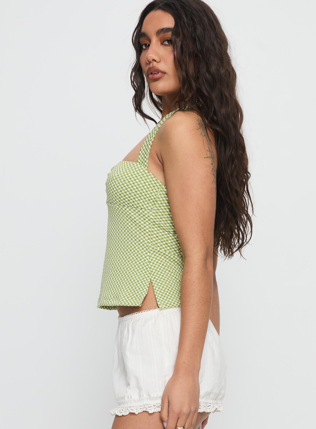 Zaelis Ring Detail Halter Top Green