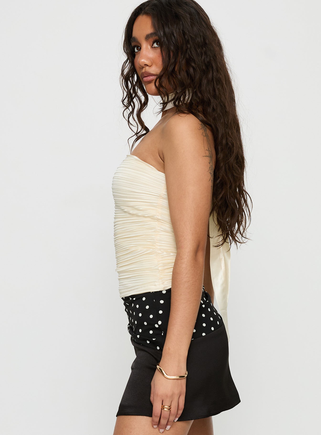 Plentiful Strapless Scarf Detail Top Champagne