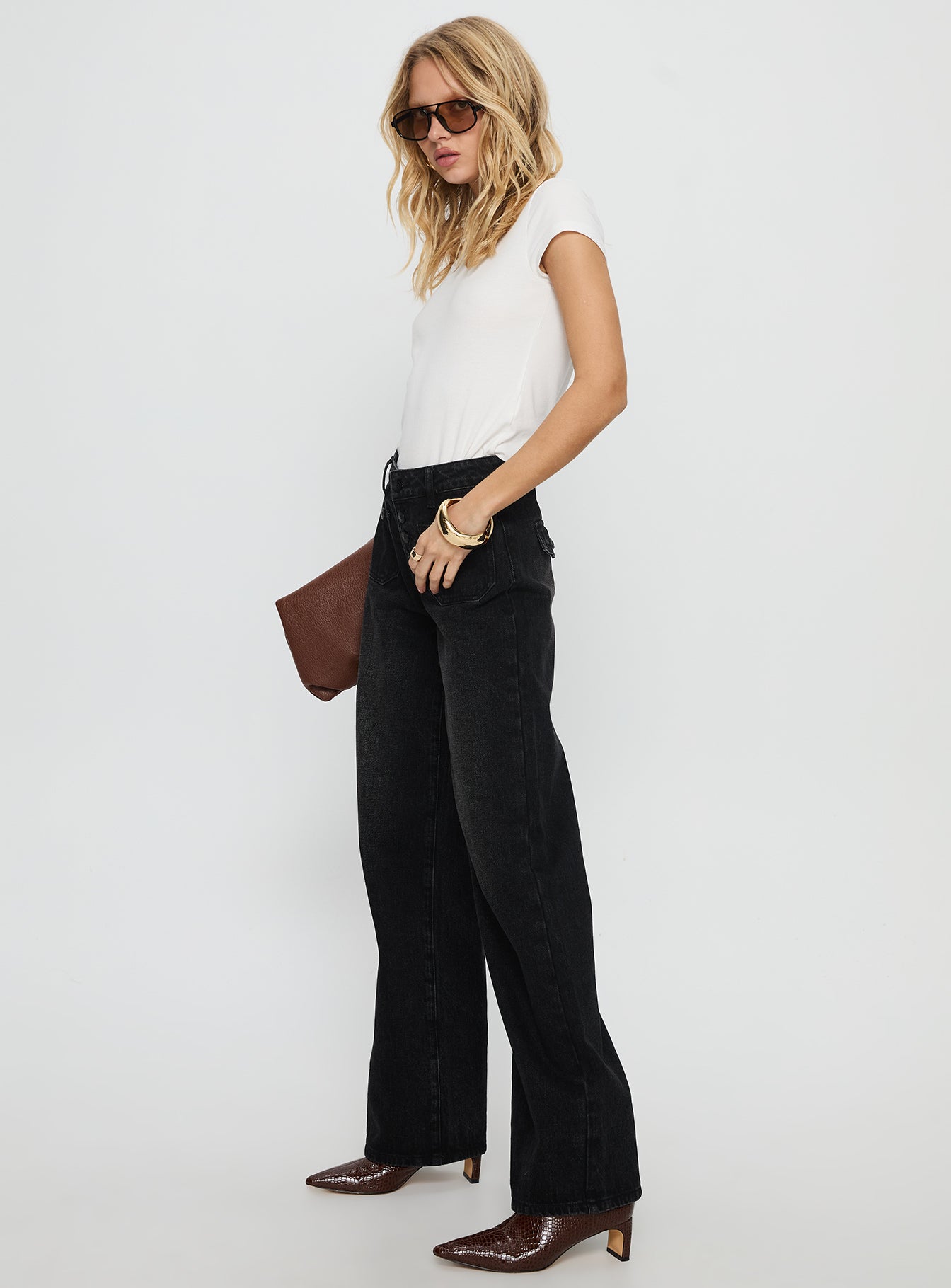Carianne Low Rise Wide Leg Jeans Washed Black