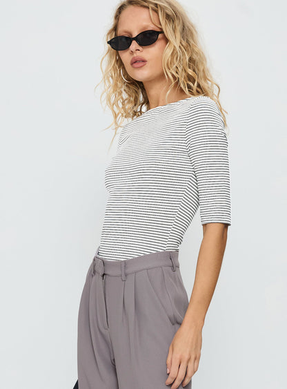 Here One Moment 3/4 Sleeve Bodysuit Black / White Stripe