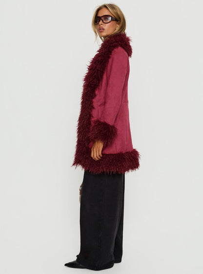 Josefina Faux Fur Detail Jacket Wine